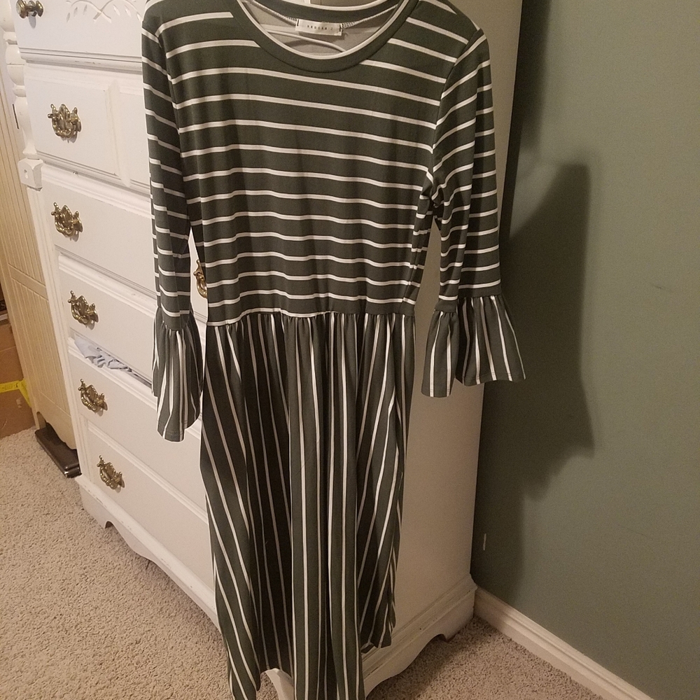 Olive green striped reborn j dress small